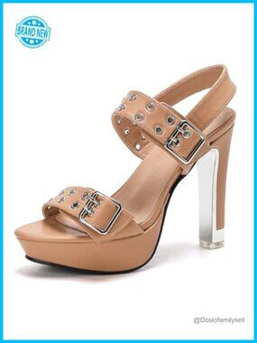 Women's Block High Heels Slingback Sandals Buckle Strappy Open Toe Platform
